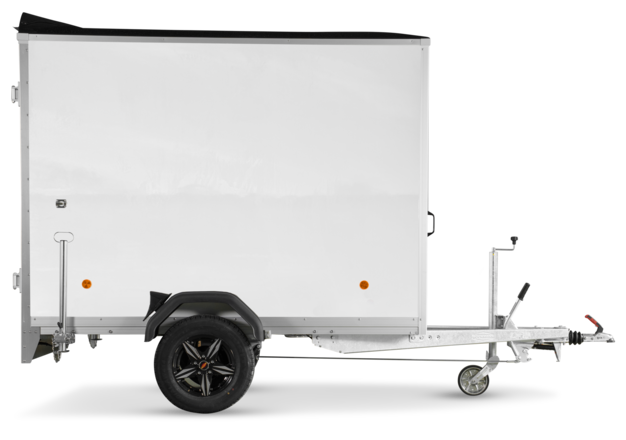 Böckmann Kofferanhänger Tieflader mit Sandwichbordwänden KT-SW 2513/135 M mit V-Deichsel.