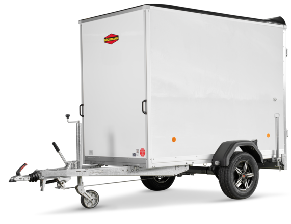 Böckmann Kofferanhänger Tieflader mit Sandwichbordwänden KT-SW 2513/135 M mit V-Deichsel.