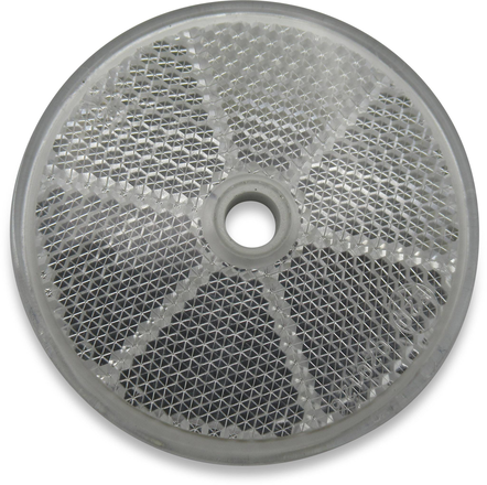 Weißer Rückstrahler 60 mm zum Anschrauben für Böckmann Anhänger – reflektiert Licht und erhöht Sichtbarkeit bei Dunkelheit.