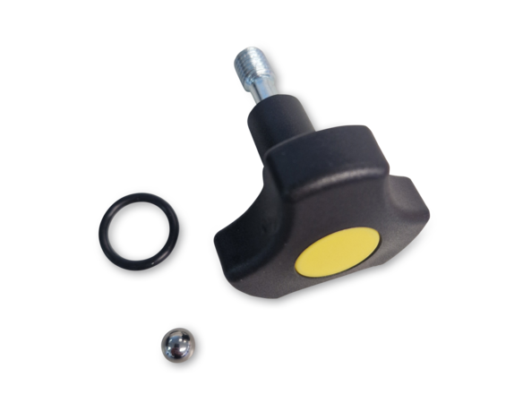 Handventil-Set für Hydraulikpumpen an Kippanhängern, inklusive Dichtung, Kunststoffgriff und Ventilkugel.
