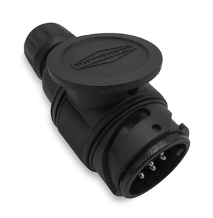 Schwarzer 13-poliger Kunststoff-Stecker mit Böckmann-Raute.