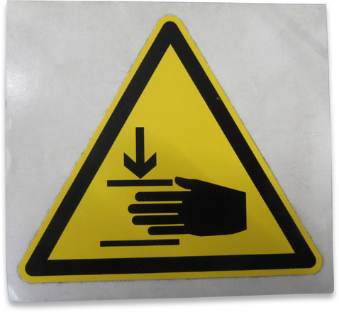 Hinweis: gelber Aufkleber " Vorsicht Quetschgefahr"