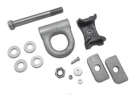 Nachrüstsatz für Bauschmaschinenanhänger, ein schwenkbarerer Zurring für Ladungssicherung.