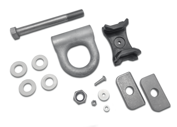 Nachrüstsatz für Bauschmaschinenanhänger, ein schwenkbarerer Zurring für Ladungssicherung.