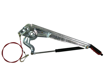 Handbremshebel mit Gasfeder und Abreißseil für AL-KO Auflaufeinrichtung am Böckmann Anhänger, robust und sicher.