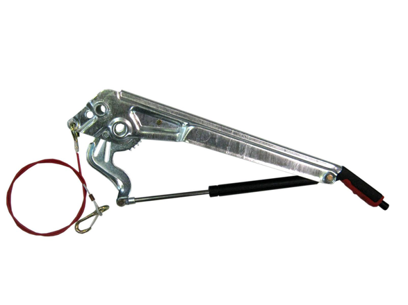 Handbremshebel mit Gasfeder und Abreißseil für AL-KO Auflaufeinrichtung am Böckmann Anhänger, robust und sicher.