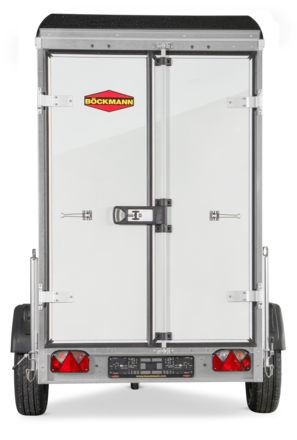 Böckmann Kofferanhänger Tieflader mit Sandwichbordwänden KT-SW 2513/135 M mit V-Deichsel.