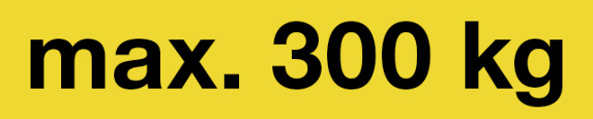 max. 300 kg auf gelber Folie von Boeckmann
max. 300 kg auf gelber Folie von Böckmann