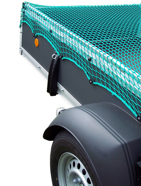 Böckmann Containernetz aus robustem Polyethylen schützt Ladung, bietet UV-Schutz und sorgt für sichere Befestigung am Anhänger.