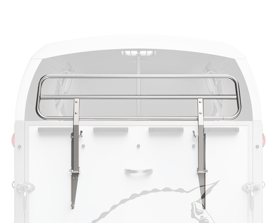 Klappbares Fohlengitter für Böckmann Neo Pferdeanhänger – wird über der Heckklappe montiert, schützt beim Transport.