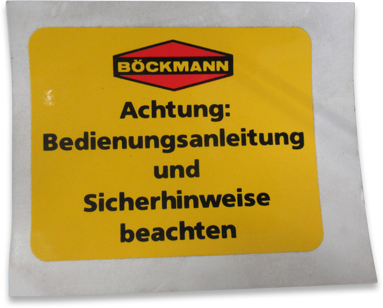 Hinweis, gelber Aufkleber Sicherheitshinweise von Boeckmann
Hinweis, gelber Aufkleber Sicherheitshinweise von Böckmann