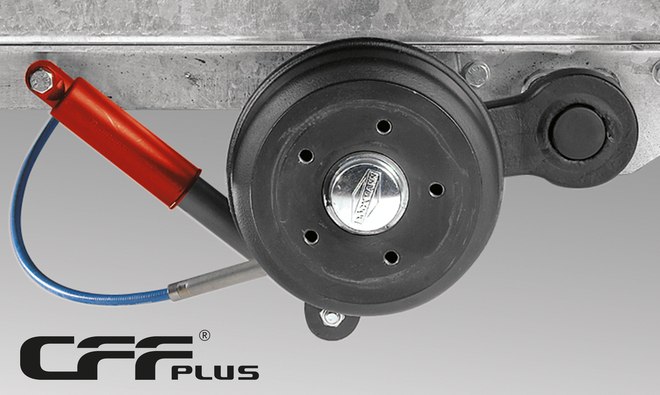 CFF-Plus Fahrgestell inklusive Radstoßdämpfern für die Böckmann Pferdeanhänger.