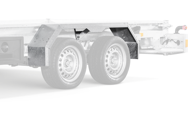 Tandem Kotflügel aus Stahl für Böckmann Baumaschinenanhänger.