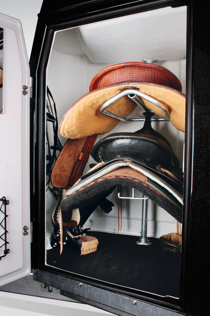 poly western tack locker, fixed saddle racks
