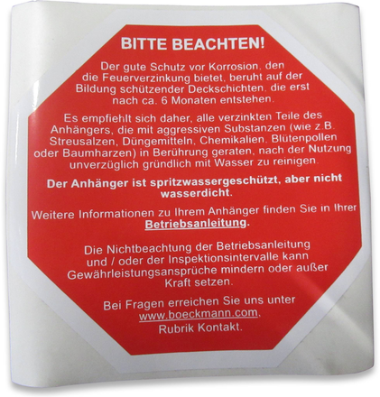 Hinweis; der gute Schutz vor Korrosion.