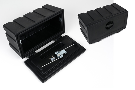 Abschließbarer Staukasten 500x250x250 mm für Böckmann Anhänger – ideal zur Aufbewahrung von Werkzeug, Zubehör und Spanngurten.