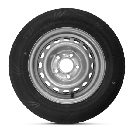 Ein Reifen mit einer 5-Loch Felge und einer Reifenbreite von 155mm und einen Tragfähigkeitsindex von 84N. 13".