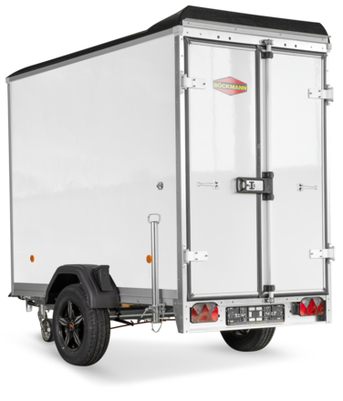 Böckmann Kofferanhänger Tieflader mit Sandwichbordwänden KT-SW 2513/135 M mit V-Deichsel.