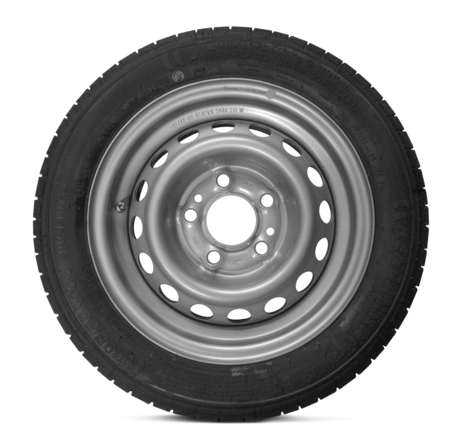 Ein Reifen mit einer 5-Loch Felge und einer Reifenbreite von 195mm und einen Tragfähigkeitsindex von 104N. 13".