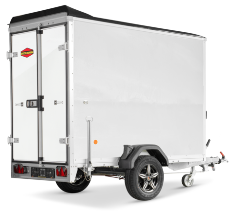 Böckmann Kofferanhänger Tieflader mit Sandwichbordwänden KT-SW 2513/135 M mit V-Deichsel.