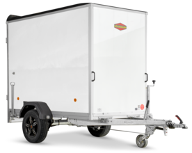 Böckmann Kofferanhänger Tieflader mit Sandwichbordwänden KT-SW 2513/135 M mit V-Deichsel.