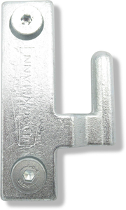 Hinge leaf and threaded plate mounted in the direction of travel, left