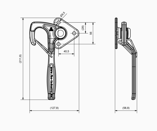 Bild mit Maße für Winkelhebelverschluß für Kipperanhänger WHV FSB 3942-00-2200 von Böckmann
