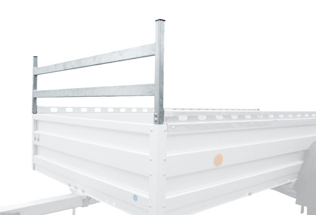 Stirnwandgalerie oder Stahlstirnwandgalerie. Die Galerie wird vorne auf die Anhänger Bordwand aufgesetzt von Böckmann.